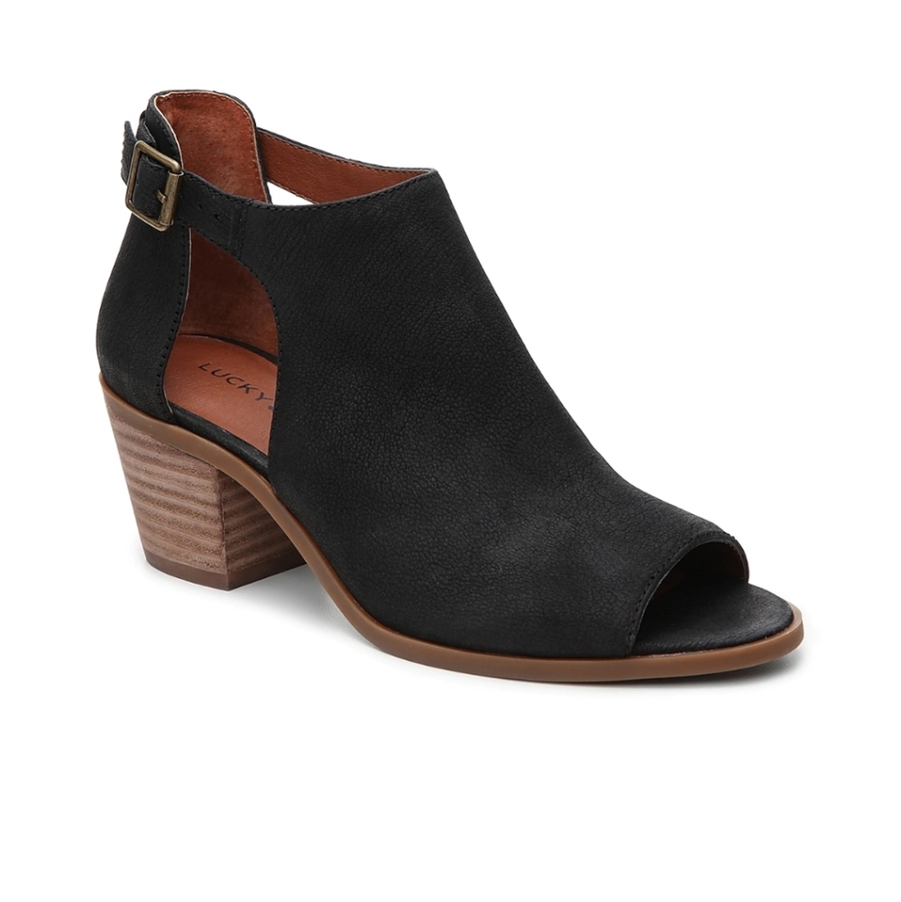 Lucky Brand leather block heel peep toe boots 12